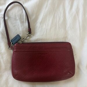 Coach Crimson Red Pebbled Leather Medium Wristlet F51683